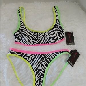 No Boundaries Zebra Print Bikini with Neon Accents (NEW)